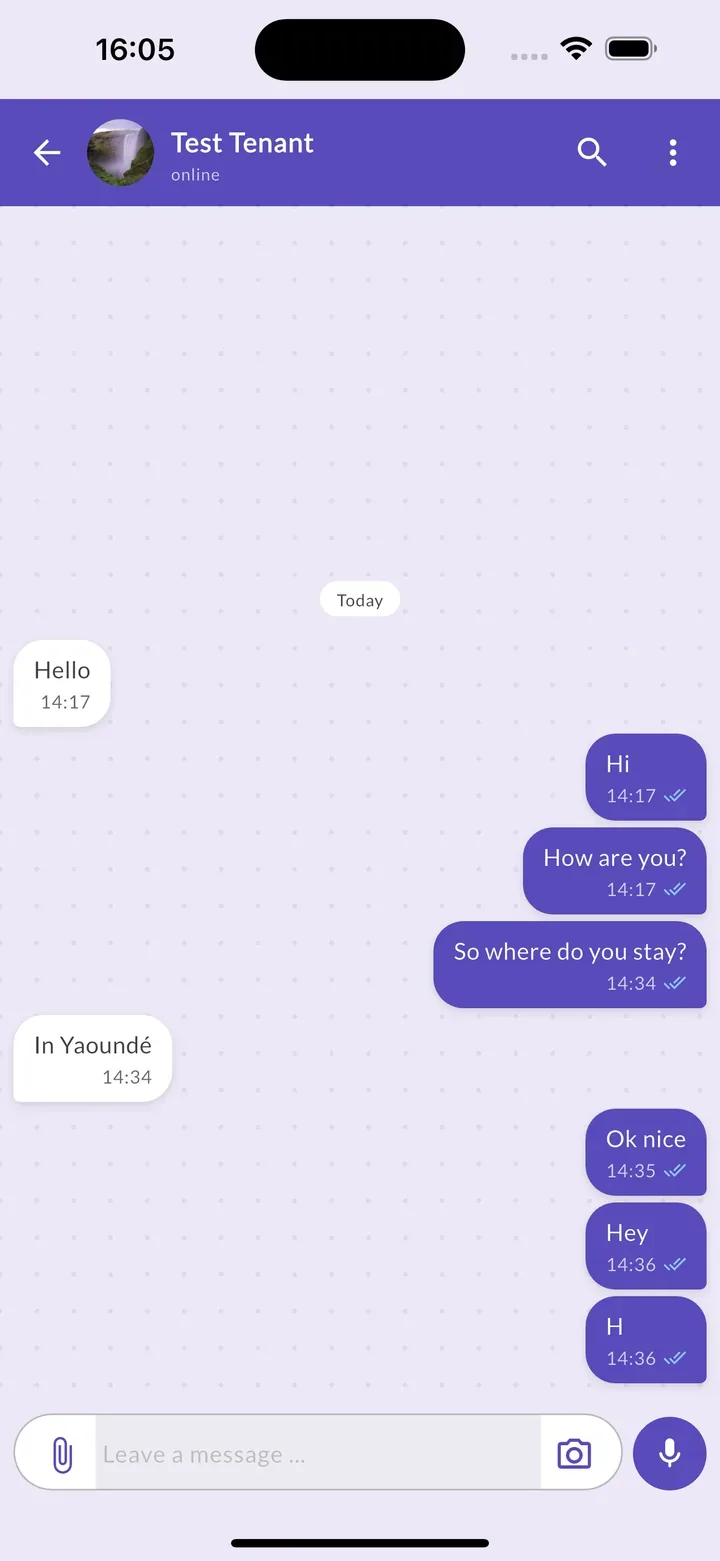 In-app chat between a tenant and an owner